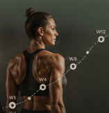 Athlete back view with progress measurement markers